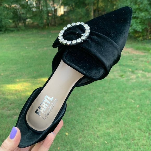 Velvet Pointed Rhinestone Ring Slip-On Loafers - Picture 3 of 16